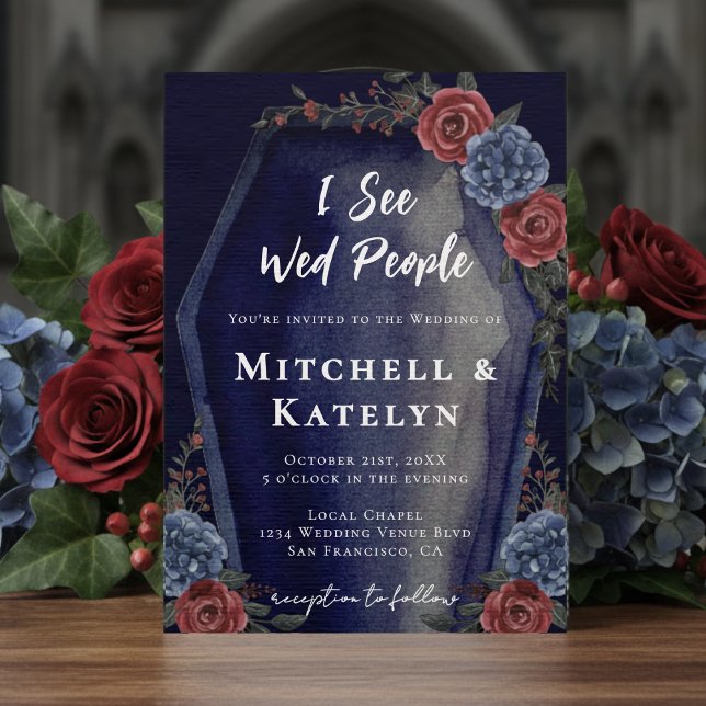Convite I See Wed People Coffin Floral Gothic Blue Wedding (I See Wed People Coffin Floral Gothic Blue Wedding Invitation
)