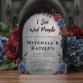 Convite I See Wed People Headstone Floral Gothic Wedding