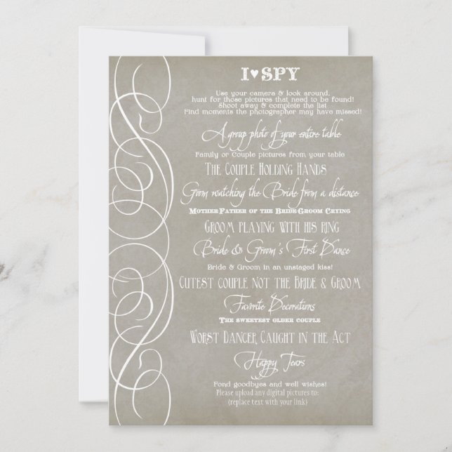 Convite I Spy Heart Typographics Reception Cards (Frente)