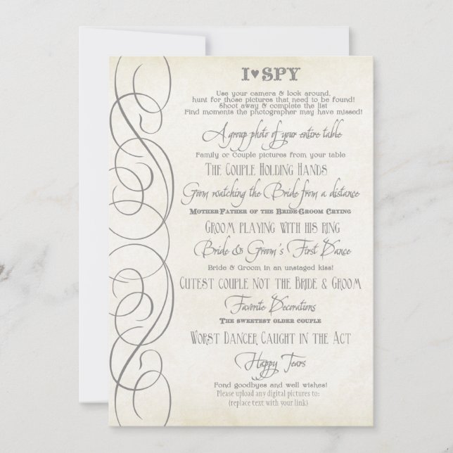 Convite I Spy Heart Typographics Reception Cards (Frente)