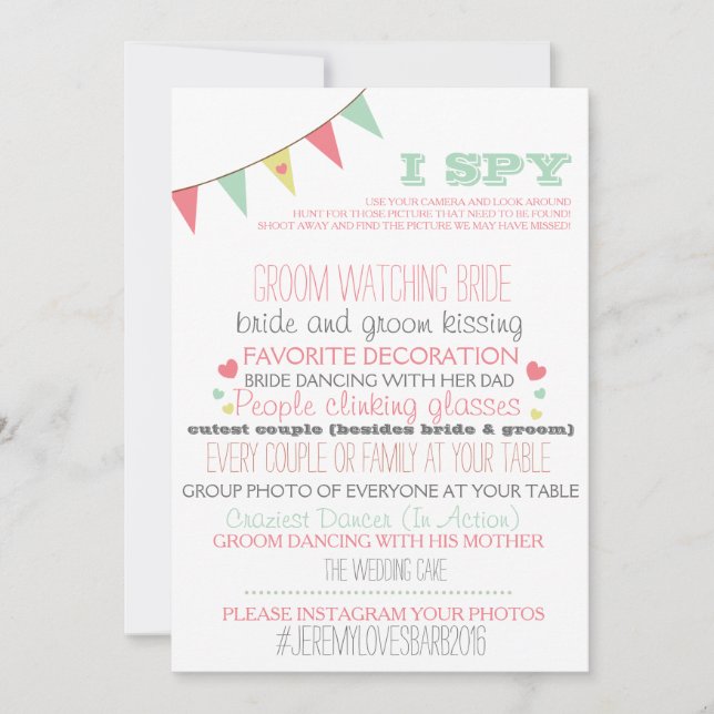 Convite I Spy Wedding Game (Frente)