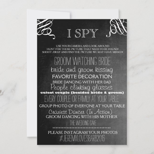 Convite I Spy Wedding Game Chalkboard Edition (Frente)