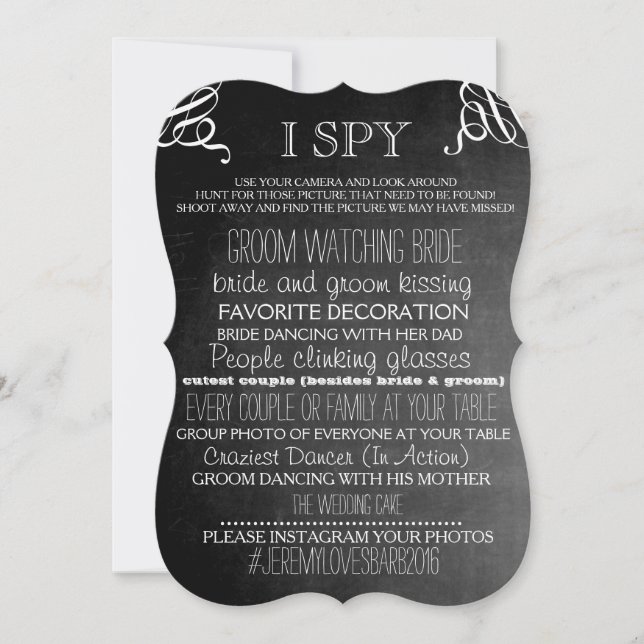 Convite I Spy Wedding Game Chalkboard Edition Brackets (Frente)