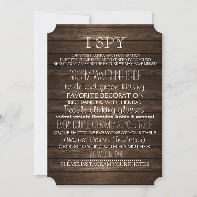 Convite I Spy Weding Game Wood Rustic Photoographic (Frente)