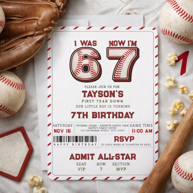 Convite I Was 6, Now I’m 7 – Baseball 7th Birthday (I Was 6, Now I’m 7 – Baseball 7th Birthday Invitation
)