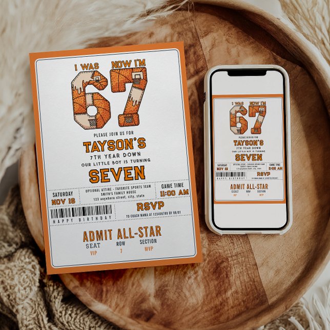 Convite I Was 6, Now I’m 7 – Basketball 7th Birthday (I Was 6, Now I’m 7 – Basketball 7th Birthday Invitation
)