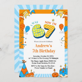 Convite I Was 6 Now I’m 7 Colorful Kids Birthday Party