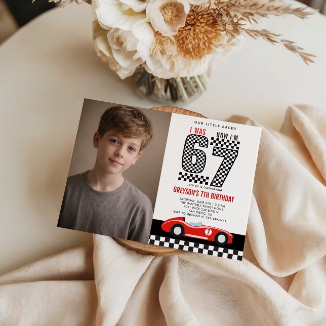 Convite I Was 6 Now I'm 7 Race Car Boy 7th Birthday Party (I Was 6 Now I'm 7 Race Car Boy 7th Birthday Party Invitation
)