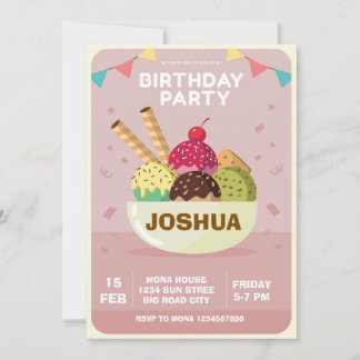 Convite Ice Cream Birthday Invitation  Sweet Treats Sunday