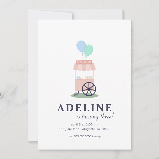 Convite Ice Cream Cart Birthday Party Invitation (Frente)