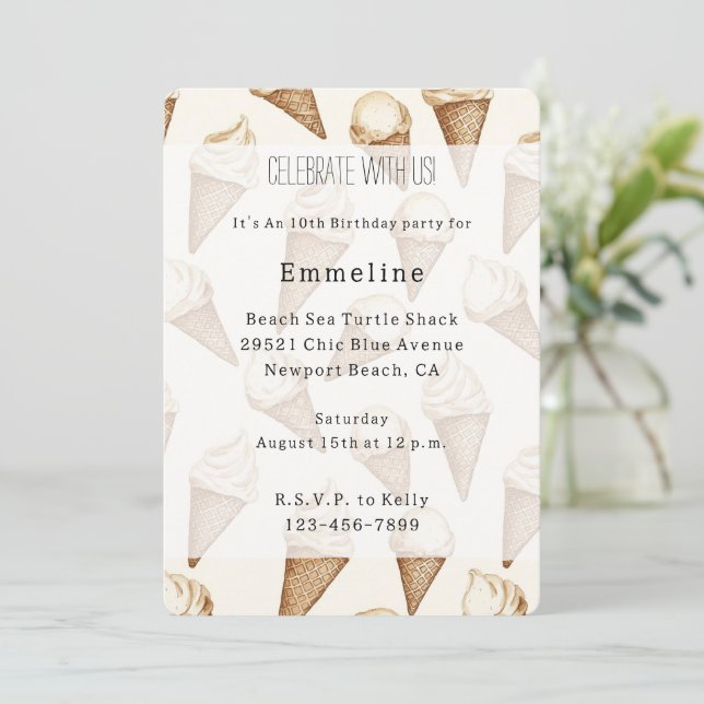 Convite Ice Cream Cones Birthday (Em pé/Frente)