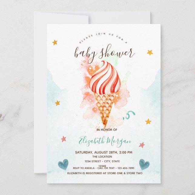 Convite Ice Cream Estrelas Corações Chá de Bebê   (Frente)