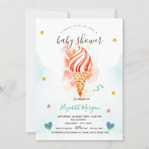 Convite Ice Cream Estrelas Corações Chá de Bebê