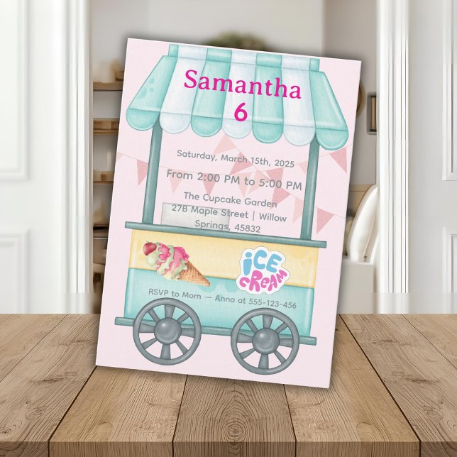 Convite Ice Cream Party Invitation, Samantha 6th Birthday (Criador carregado)
