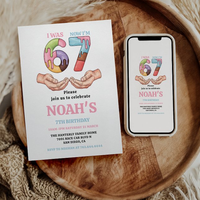 Convite Ice Cream “Six Seven” 7th Birthday Party for Kids (Ice Cream “Six Seven” 7th Birthday Party for Kids Invitation
)