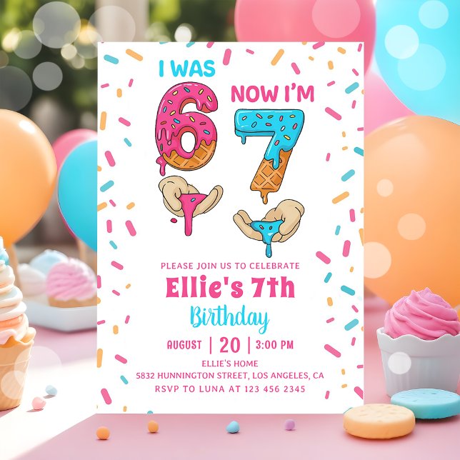 Convite Ice Cream Six Seven Girl Birthday Invitation (Criador carregado)
