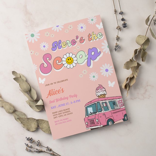 Convite Ice Cream Truck Scoops 2nd Birthday (Criador carregado)
