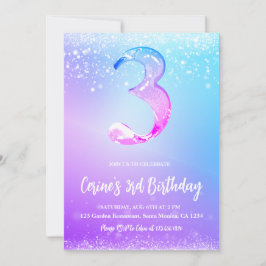 Convite Ice number Foil Girl 3rd Birthday