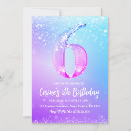 Convite Ice number white glitter Girl 6th Birthday