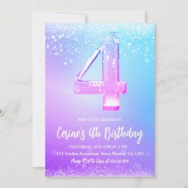 Convite Ice number white glitter girl birthday