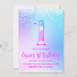 Convite Ice number white glitter Girl First Birthday