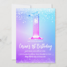 Convite Ice number white glitter Girl First Birthday