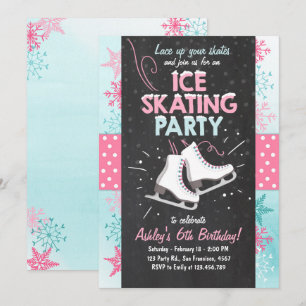 Convite Ice Skating Birthday Invation Skate Winter Pink