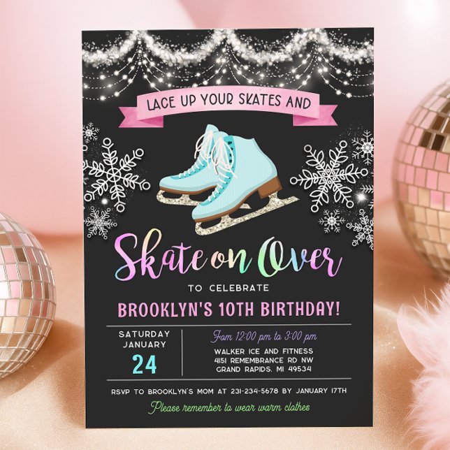 Convite Ice Skating Birthday Invitation (Girl Ice Skating Birthday Invitation)