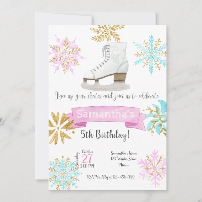Convite Ice Skating Birthday Invitation (Frente)