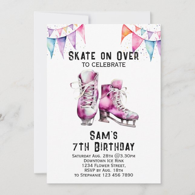 Convite Ice Skating Birthday Invitation Party Ice Skating (Frente)