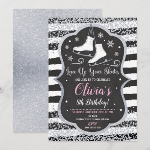 Convite Ice Skating Birthday Invitation Silver Glitter