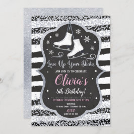 Convite Ice Skating Birthday Invitation Silver Glitter