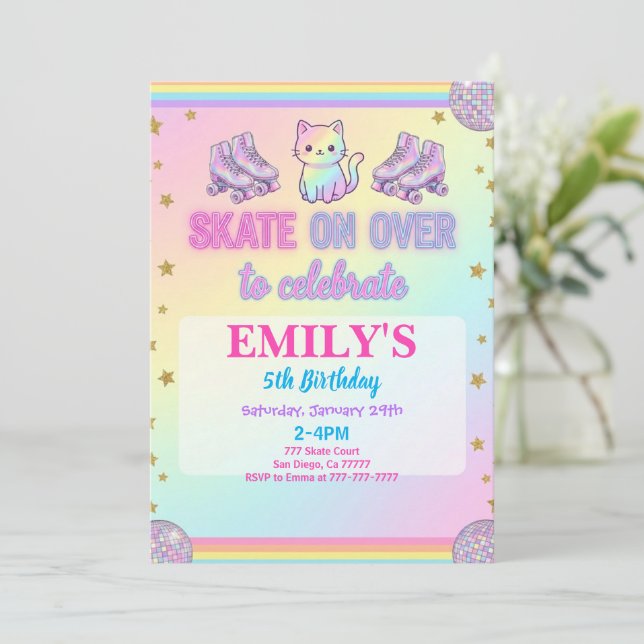 Convite Ice Skating Birthday Party Invitation (Em pé/Frente)