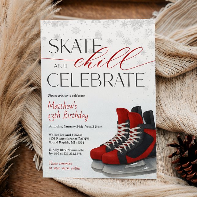 Convite Ice Skating Teen Boy's Hockey Birthday Invitation (Ice Skating Teen Boy's Hockey Birthday Invitation)