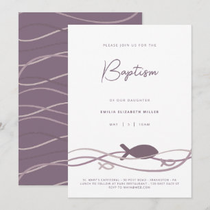 Convite Ichthys Ondas Bege - Moderno Batismo