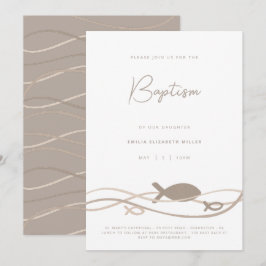 Convite Ichthys Waves Bege Taupe - Batismo Moderno