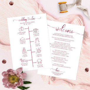 Convite Ícone de Itinerário de Casamento Chic Script Boas-