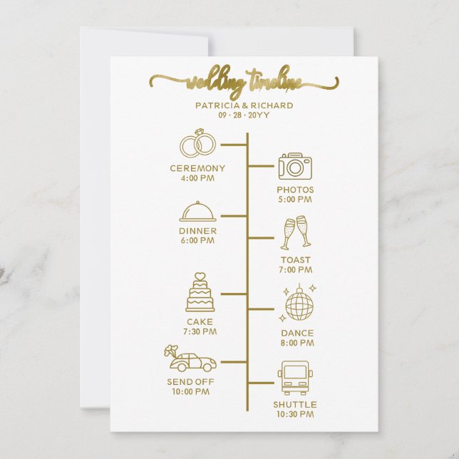 Convite Ícone de Itinerário de Casamento Chic Script Boas- (Frente)
