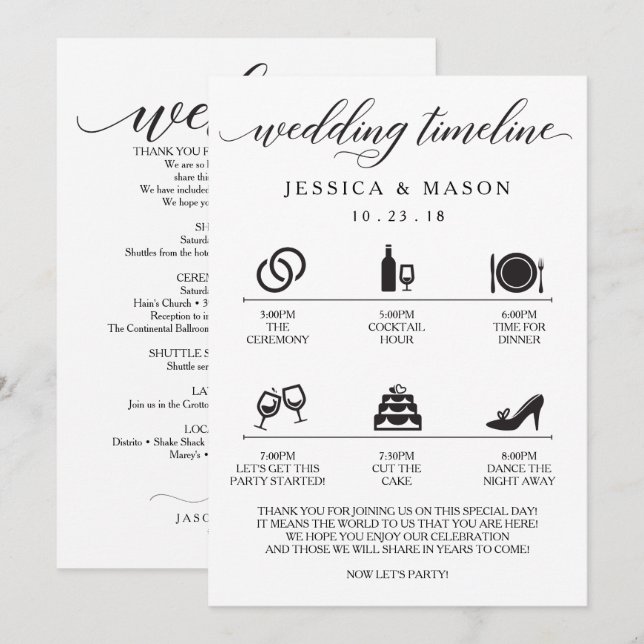 Convite Ícone de Itinerário de Casamento e Boas-Vindas ao  (Frente/Verso)