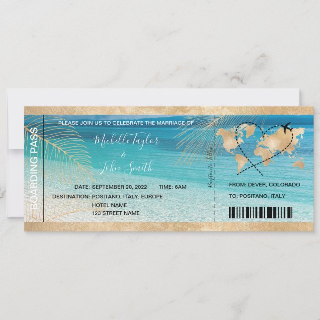 Convite Ícone de Plano Cardíaco Pass de Casamento de Desti (Frente)