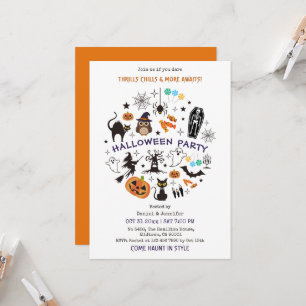 Convite Ícones de Esqueleto para Festa de Halloween Assust