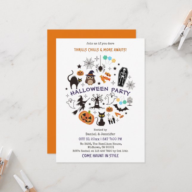Convite Ícones de Esqueleto para Festa de Halloween Assust (Frente/Verso In Situ)