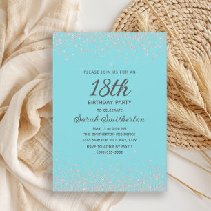 Convite Icy Aqua Blue Silver Diamond Glitter 18º aniversár