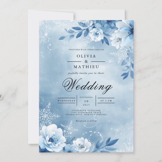 Convite Icy Blue Bloom Enchantment Wedding (Frente)