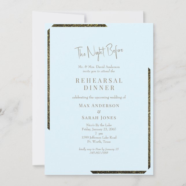 Convite Icy Blue e Dourada Dazzling Antes (Frente)