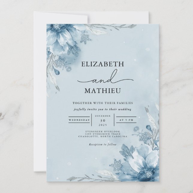 Convite Icy Blue Floral Archway Wedding (Frente)