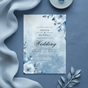 Convite Icy Blue Floral Romance Wedding