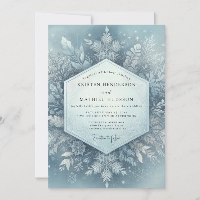 Convite Icy Blue Winter Flora Wedding (Frente)