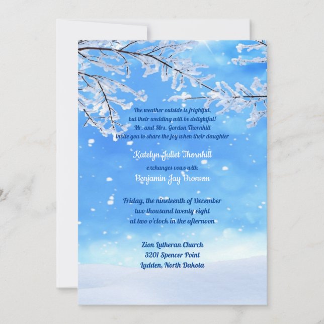Convite Icy Branches Winter Wonderland Wedding (Frente)