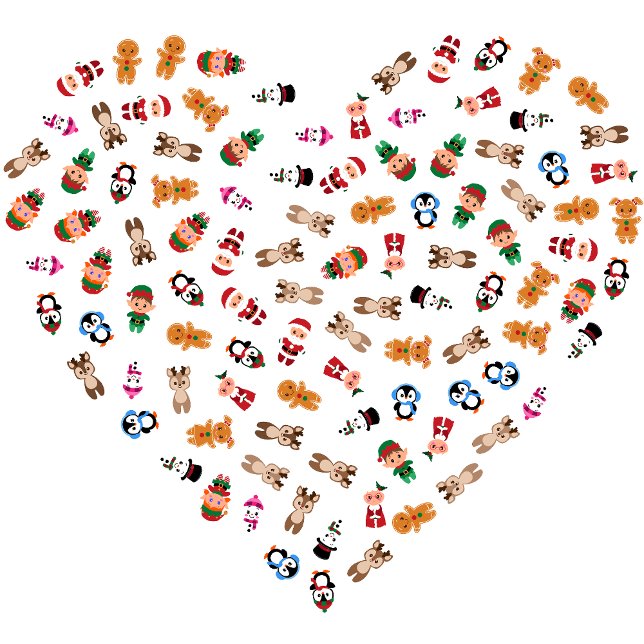 Convite Icy o que você fez lá, Engraçado (Holiday-themed heart pattern filled with festive details like snowflakes, holly, candy can)